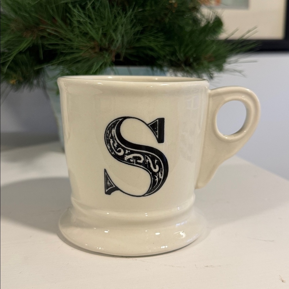 Anthropologie Monogrammed S White Shaving Ceramic Mug